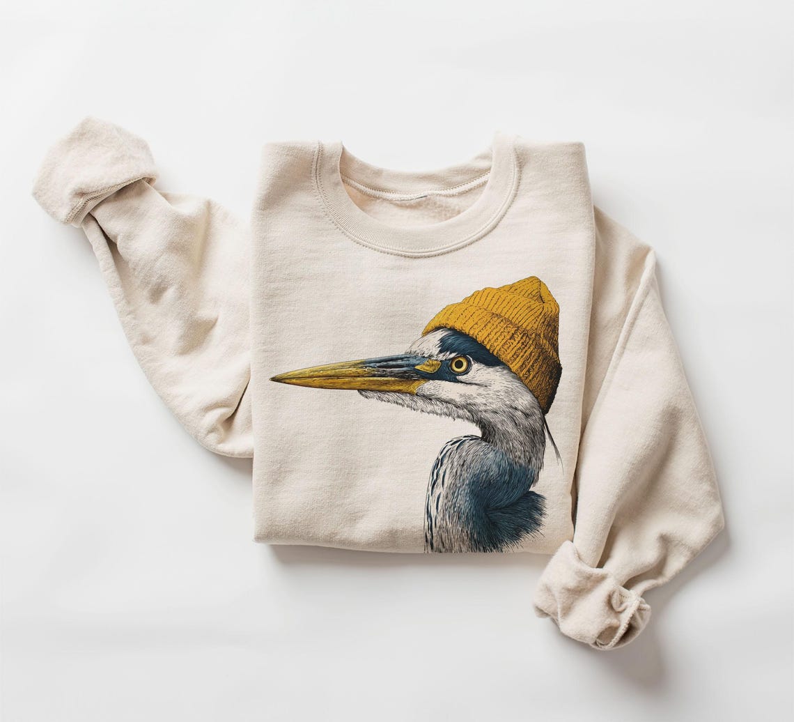 Retro Blue Heron Sweatshirt - Natural