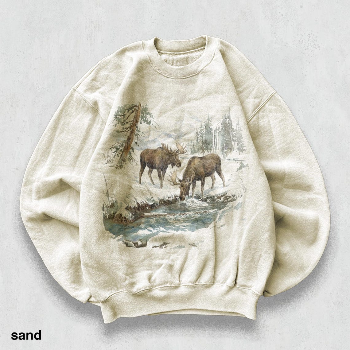 Vintage Moose Pair Sweatshirt - Natural