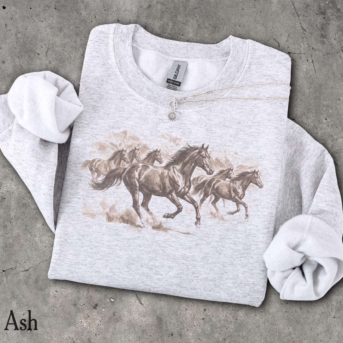 90s Western Horse Sweatshirt - Natural