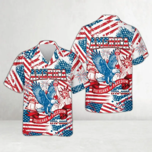USA 250th Anniversary Hawaiian Shirt, America 250 Button Shirt, Patriotic Eagle, Statue Of Liberty, 250 Years Of Freedom and Faith Gift HCP